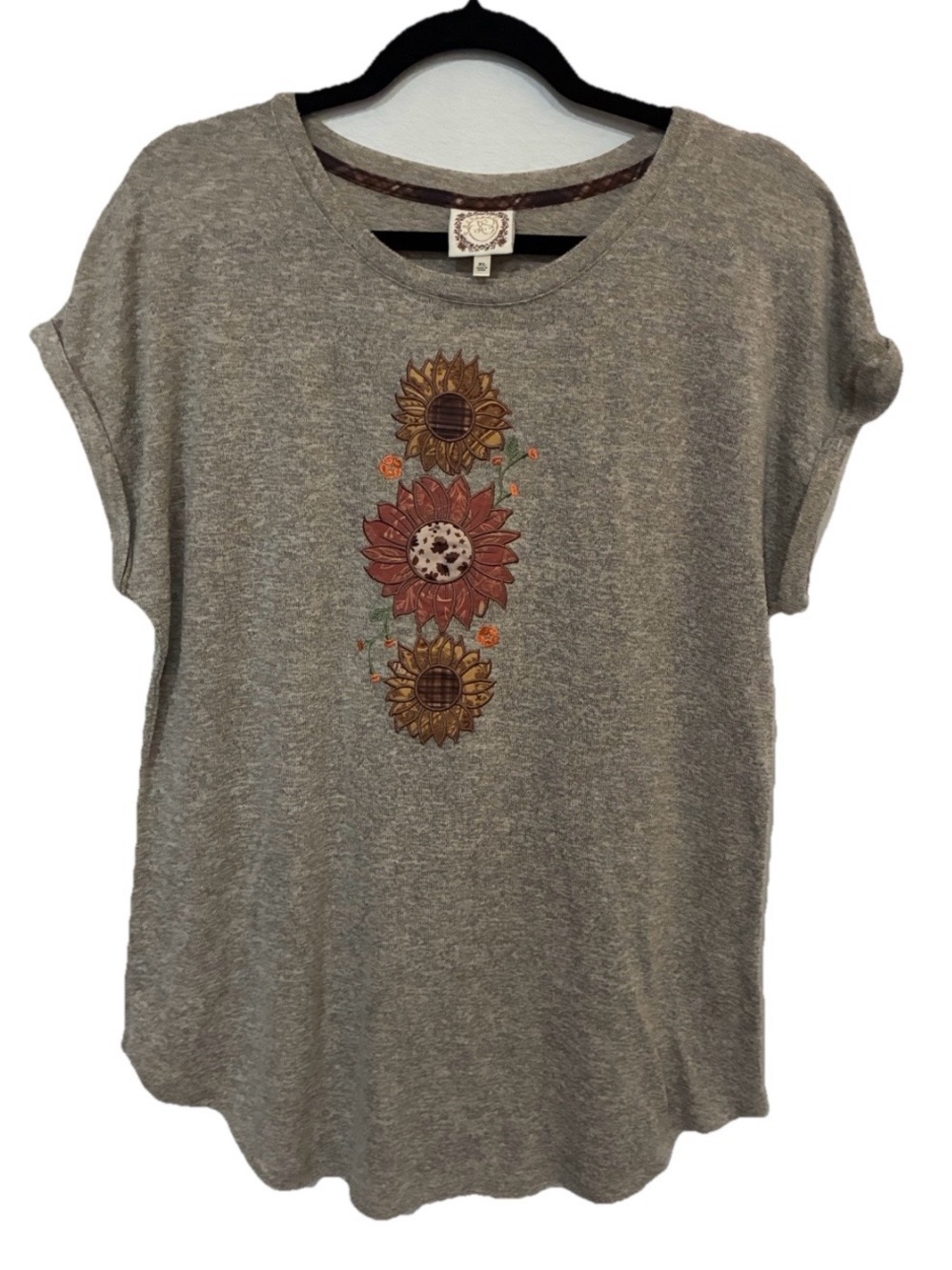 Truself Women's Heathered Short Sleeve Tee with Sunflower Graphic